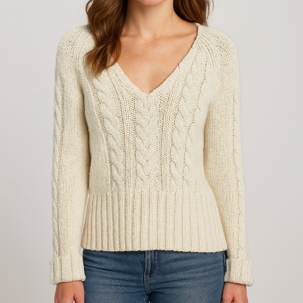 Tommy Hilfiger Cream‎ Chunky Cable Knit Sweater Cotton  - Size M